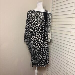Vtg 80s retro psychedelic geometric asymmetrical polka dot dress Lily size S